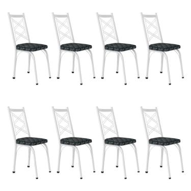 Imagem de Kit 8 Cadeiras De Cozinha Delaware Estampado Mosaico Silver Pés De Ferro Branco