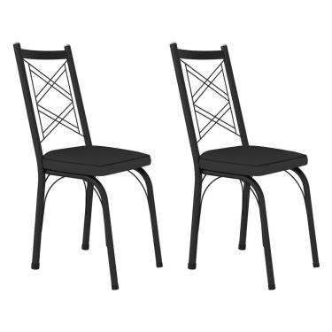 Imagem de Kit 2 Cadeiras De Cozinha Delaware Corino Preto Pés De Ferro Preto