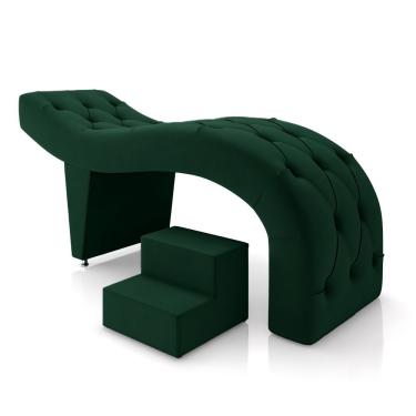 Imagem de Maca De Estética Para Massagem Cílios Fixa Lash Estofada Com Escada Veludo Verde G83
