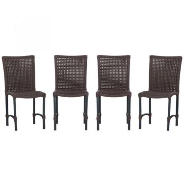 Imagem de 4 Cadeiras De Jantar Cannes De Alumínio Pintura Preta Trama Marrom
