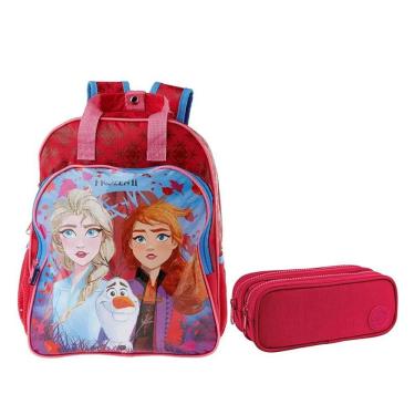 Imagem de Kit Mochila Escolar Infantil Frozen 37389 E Estojo Duplo Académie Rosa - Dermiwil