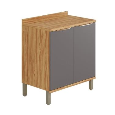 Imagem de Balcão De Cozinha 80cm Com 2 Portas E Tampo 100% Mdf Noruega Amêndoa-chumbo