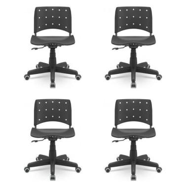 Imagem de Kit 4 Cadeiras Para Escritório Ergonômica Secretária Giratória Ergoplax Mais Nr17 Preto