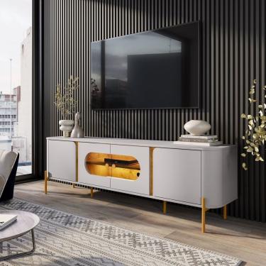 Imagem de Rack Para Sala De Estar Com Led Juquehy Off-white-naturalle