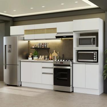 Imagem de Cozinha Completa Smart 01 Xa 9 Portas 2 Gavetas MDF 310 cm Branco com Puxadores em Alumínio
