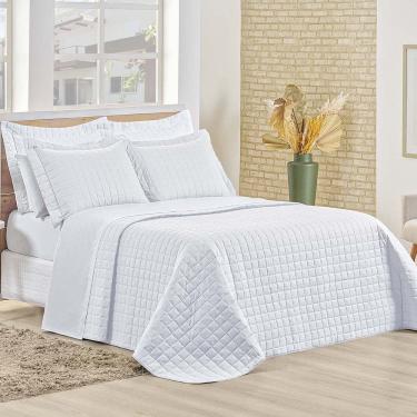 Imagem de Kit Cobre Leito Colcha Eden Casal 3 Peças Percal 150 Fios 100% Algodão - Branco