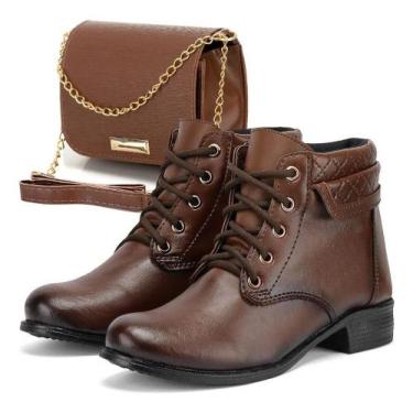 Imagem de Kit Coturno Feminino Cano Curto Sola Fina Imperdivel Bolsa baixo Count