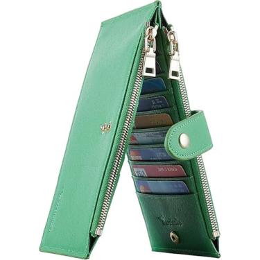 Imagem de Carteira feminina RFID Travelambo Tamanho grande, dobrável, para vários cartões, com zíper, porta-cartões de crédito, Grama verde, one size, Minimalista
