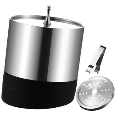 Imagem de Balde de gelo isolado de aço inoxidável de parede dupla com tampa e pinça de gelo incluídos, mantém o gelo frio e seco, bar doméstico, cerveja gelada, champanhe, garrafa de vinho (fundo inclinado sem
