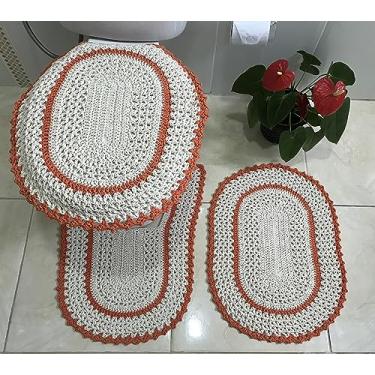 Imagem de Jogo de Tapete para Banheiro em Crochê 3 Peças com Aplicação (Laranja)