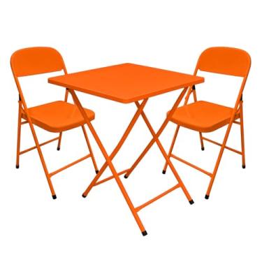 Imagem de Conjunto Mesa C/ 2 Cadeiras Dobráveis Bar Restaurante Aço (Laranja)