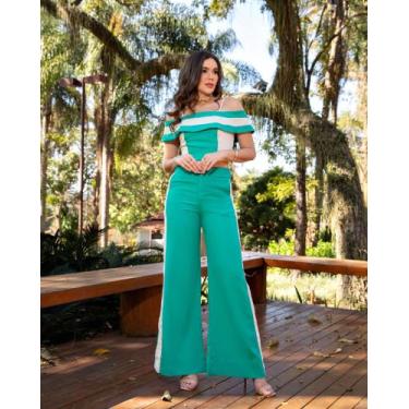 Imagem de Macacão Longo Feminino em Algodão - Tam G ou GG - Cor: Verde 