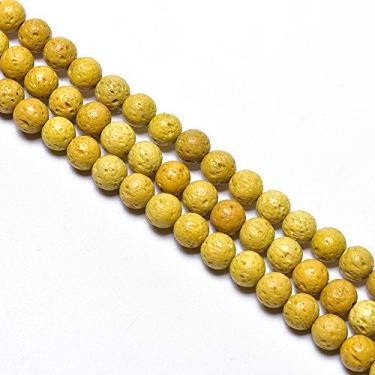 Imagem de Contas soltas de pedra natural de pedra vulcânica de 8 mm para fazer joias espaçadoras 38.1 cm-48 peças/fio (8 mm, amarelo)