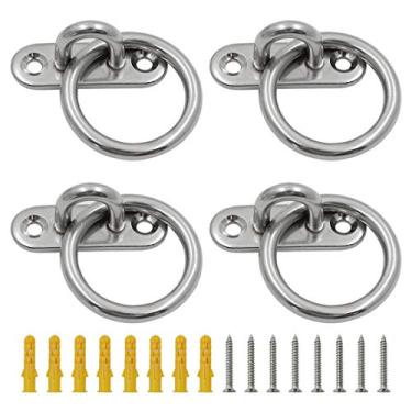 Imagem de Eilumduo Gancho de montagem de parede de teto M5, 4 peças, placa de olho, âncora resistente com anel, aço inoxidável 304, ótimo para balanços de ioga, redes/equipamento de barco/ferragens de convés marítimo/tiras de treinamento de suspensão