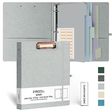 Imagem de EYROZILL Fichário de 3 anéis, organizador de fichário de linho de 2,5 cm para tamanho carta (21,5 x 28 cm) com 5 divisórias de abas, etiquetas de pasta de arquivo e pranchetas de perfil baixo, material escolar e de escritório - cinza claro