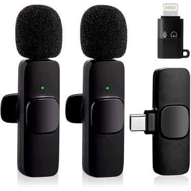 Imagem de 2 peças Microfone de lapela sem fio(TipoC) para telefone, microfone duplo sem fio para gravação de vídeo, transmissão ao vivo, vlog, YouTube, TikTok, Facebook, zoom - redução de ruído