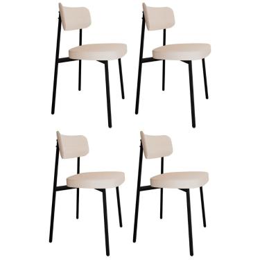 Imagem de Cadeira De Jantar Estofada Kit 4 Ella M25 Linho Palha - Mpozenato