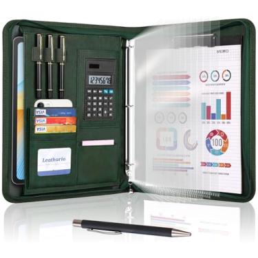 Imagem de Leathario Fichário de portfólio, organizador de pastas de 3 anéis, inclui 5 protetores de folha e uma caneta, pasta A4 de couro vegano para tablets, organizador de documentos profissional de