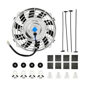 Imagem de Ventilador Elétrico Push Pull de 7 Polegadas Cromado Ventilador de Refrigeração Universal Alto Desempenho 12V 80W Motor com Kit de Montagem do Ventilador