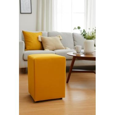 Imagem de Puff Decorativo Cubo Banqueta Tecido Macio Madeira (Mostarda)