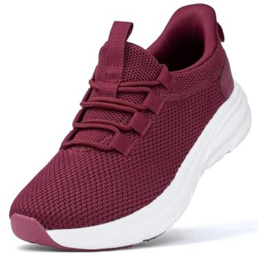 Imagem de KOLILI Tênis feminino de caminhada com amortecimento fácil de calçar e descalçar, Borgonha, 7 Wide