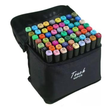 Imagem de 60 Canetas Marcadores para pintar Desenho Professional, Pontas Duplas, Codificados por Cores, Kit Estojo Touch de Bônus, Canetinhas Marca Texto (60)