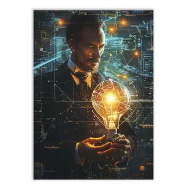 Imagem de Placa Decorativa Inventor Lâmpada Ilustração Nikola Tesla Decoração Poster Quarto Sala
