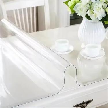 Imagem de Tapete de mesa de PVC, toalha de mesa transparente à prova d'água, toalha de mesa de óleo para sala de estar, cozinha, vidro, tecido macio, 1,0 mm, 55 x 180 cm