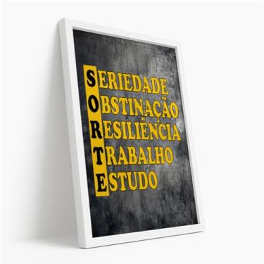 Imagem de Quadro Decorativo Palavra Sorte Motivacional Significado Força Trabalho Estudo Determinação Parede Concreto Com Moldura