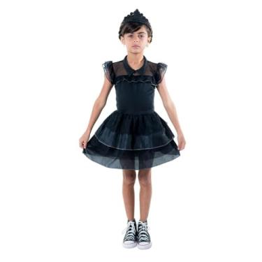 Imagem de Kit Fantasia Infantil Bruxinha com Tiara, Vestido Preto, Tamanho M (6-8 Anos), 117-128 cm, com Saia em Tule