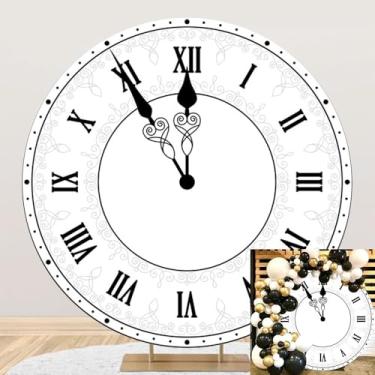 Imagem de TTQYFNM 2,3 x 2,3 m poliéster branco relógio redondo capa de fundo contagem regressiva Natal feliz véspera de ano novo decorações de festa arco círculo fotografia fundo para crianças adultos família