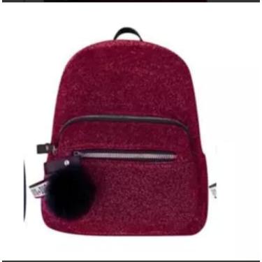 Imagem de MOCHILA FEMININA COM GLITTER E CHAVEIRO DE POM POM