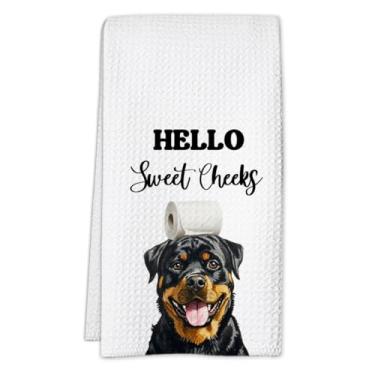 Imagem de Sahjzk Toalhas de mão engraçadas para cães 40,6 x 61 cm trama waffle, Hello Sweet Cheeks, decoração de banheiro, toalhas de cozinha decorativas para banheiro