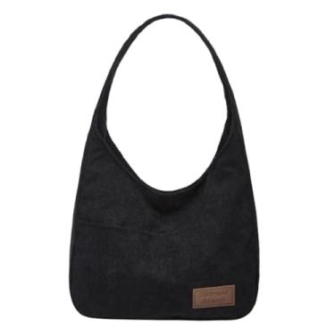 Imagem de Bolsa de ombro de veludo cotelê inverno outono moda crescente Hobo bolsa feminina masculina alça larga bolsa de mão cor sólida 2025, B - preto, One Size