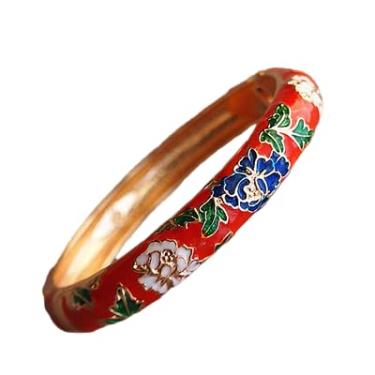 Imagem de Only My Live Home Pulseira clássica de flores esmaltadas Cloisonne para presentes femininos, joias artesanais tradicionais étnicas chinesas, Inner Diameter 2.36 inch wide 0.47 inch about, Porcelana