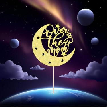 Imagem de Oh Baby Cake Topper, Baby Party Cake Decoration, New Baby Boy Girl Gender Reveal Cake Decor (over the moom)