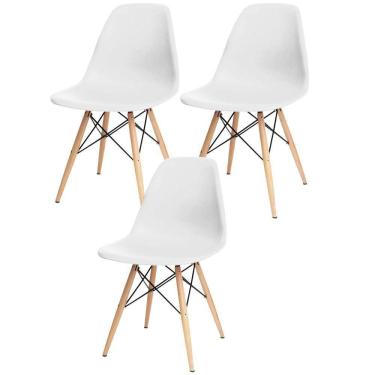 Imagem de Kit 3 Cadeiras Eiffel Charles Eames Branco Com Pés Madeira