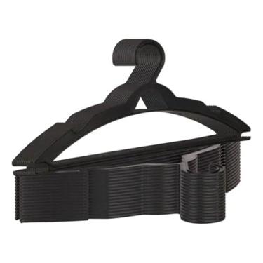 Imagem de Kit 20 Cabides Pretos Achatado Adulto Plástico Reforçado para Roupas | Organização de Guarda-Roupa e Loja