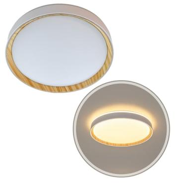 Imagem de Plafon Led Sobrepor Chamfer Madeira 40cm 24w Bq Bella St2929