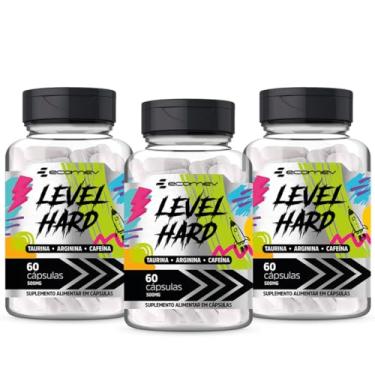 Imagem de 3x Pré Treino Level Hard Cafeina Taurina Arginina 500Mg 180 Cápsulas - Ecomev