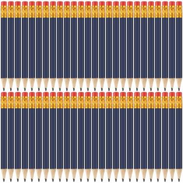 Imagem de 50 lápis de golfe de 10 cm com borrachas pacote a granel de lápis de madeira para festas, casamentos, escola e escritórios (azul)
