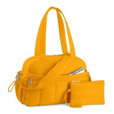 Imagem de TOPDesign Bolsa esportiva de viagem para mulheres, bolsa de ginástica acolchoada com bolso molhado, para viagem de fim de semana com manga de bagagem, Dourado, amarelo, Large, Casual