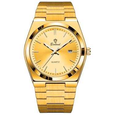 Imagem de MASTOP Relógios masculinos modernos de aço inoxidável, estilo luxuoso, quartzo, à prova d'água, mostrador analógico, relógio de pulso masculino que brilha no escuro com ferramenta, Dourado, Relógio