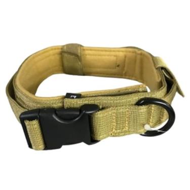Imagem de Coleira Tática Militar Ajustável Resistente Para Cachorro Com Alça Treinamento Pet Grande Porte(Bege/Fivela de Plástico,XL)