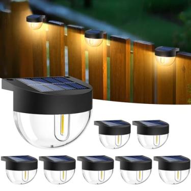 Imagem de btfarm Pacote com 8 luzes solares para cerca de LED à prova d'água, luzes de deck retrô alimentadas por energia solar, luz solar para varanda externa, varanda, escada, jardim, pátio, decoração, branco