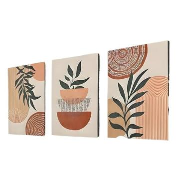 Imagem de Kit 3 Quadros Decorativos Quarto e Sala 40x60 Planta Tropical - Linhas Geométricas Folhas Moderno (30x50cm-3pcs)