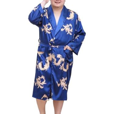 Imagem de Roupão Kimono Leve Masculino Plus Size Estampado Estilo Japonês Roupões De Banho Casual Frente Aberta Longo Cardigan, Blue, 4XL