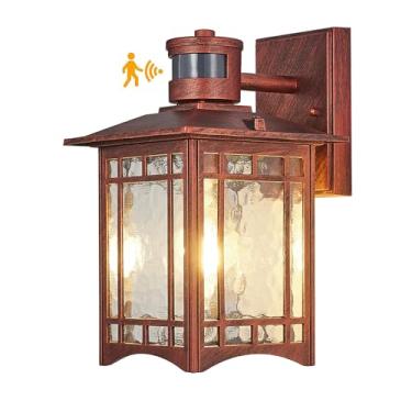 Imagem de Luzes externas com sensor de movimento do crepúsculo ao amanhecer - luminária externa vermelha escura para parede externa varanda pátio garagem - Lanterna detector de movimento frontal de quintal