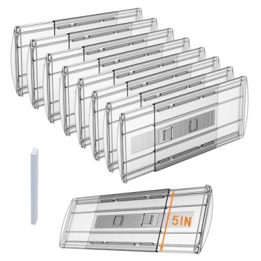 Imagem de Pacote com 8 divisórias de gaveta ajustáveis para roupas, 12,7 cm de altura, expansível de 33 a 56 cm, separadores de plástico de policarbonato para cômoda/quarto/banheiro/cozinha/armazenamento de