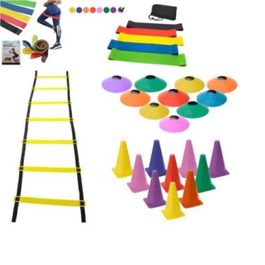 Imagem de Kit Funcional Treino Agilidade 10 Cones 10 Chapéu Chinês Escada 7 Degr